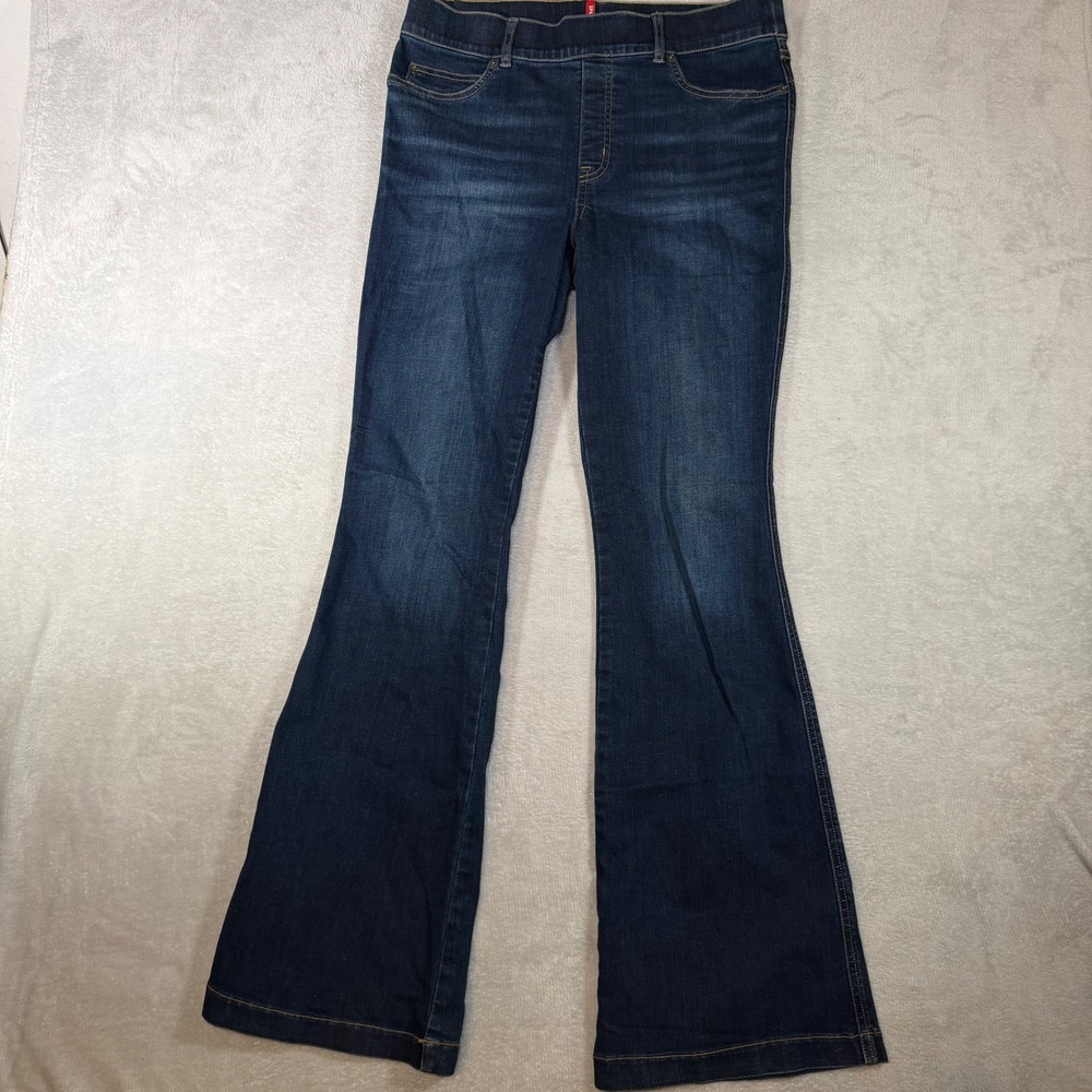 Spanx Flare Jeans Dark Wash Blue Pull On‎ High Rise Denim 20327R Large
